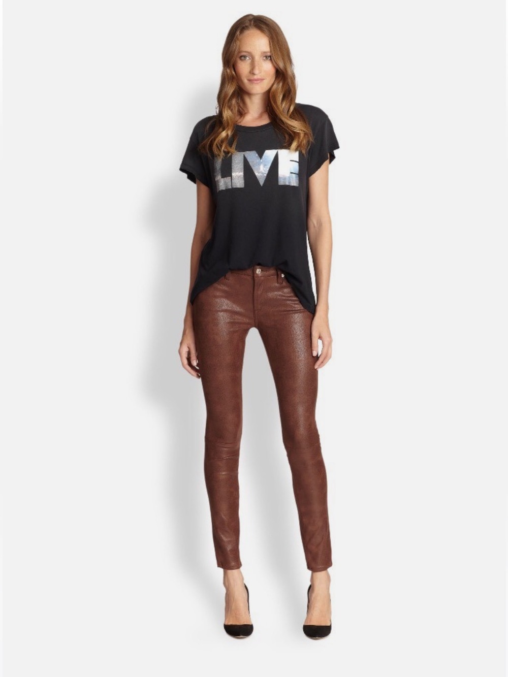 7 For All Mankind Brown Faux-Leather Skinny Jeans